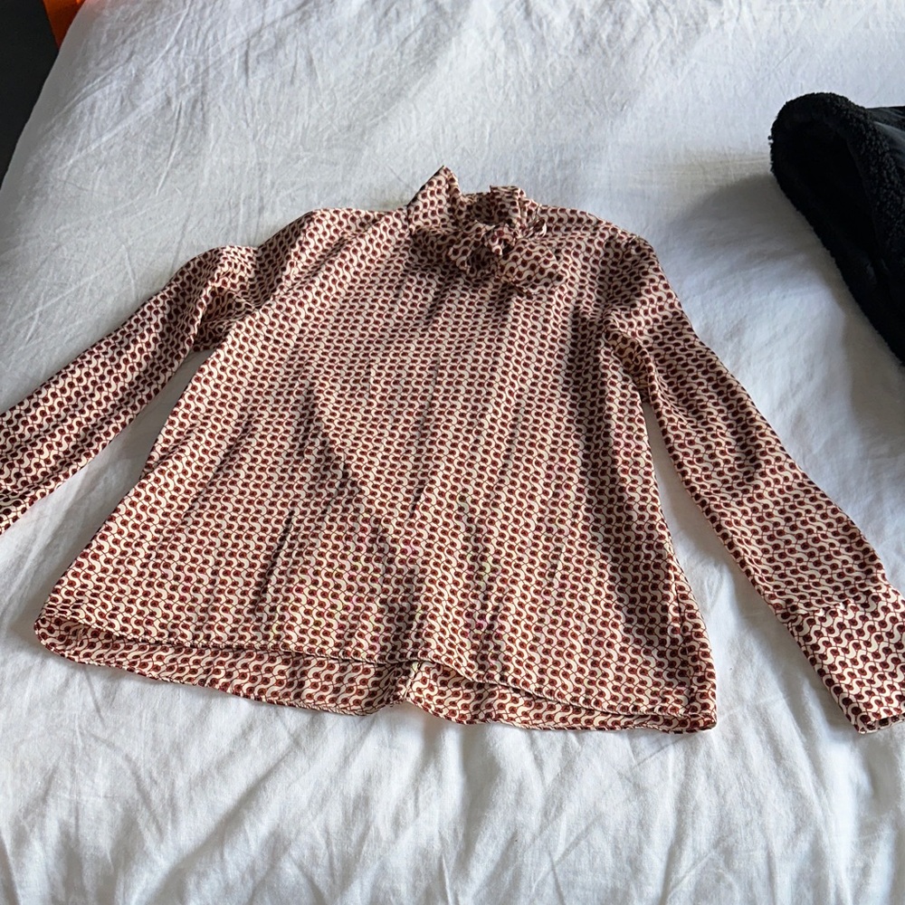 Zara Geometric Print Blouse in Pink and Brown